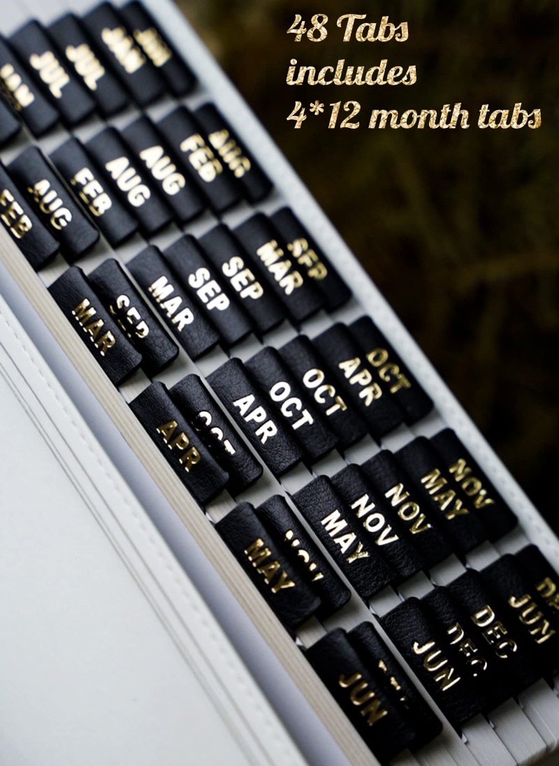 UPAFEXXI-Leather Monthly Tabs  48 Pcs Planner Tabs  Calendar Month Stickers for Planners  Organizing and Sorting Out Notebooks (Black) - Image 3